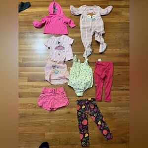 2T Girls bundle including Carter's Pink Fox Fleece Onesie